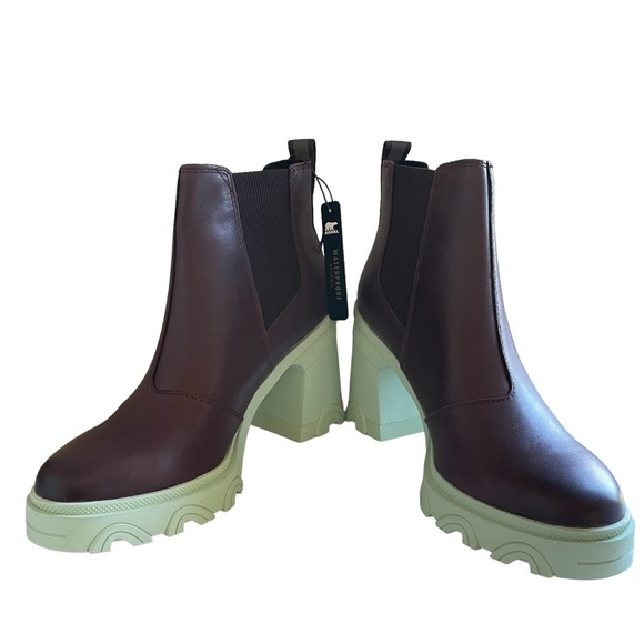 Sorel Brex Heel Chelsea Leather Bootie In Cinder Sea Sprite Size 9.5 - Picture 6 of 13